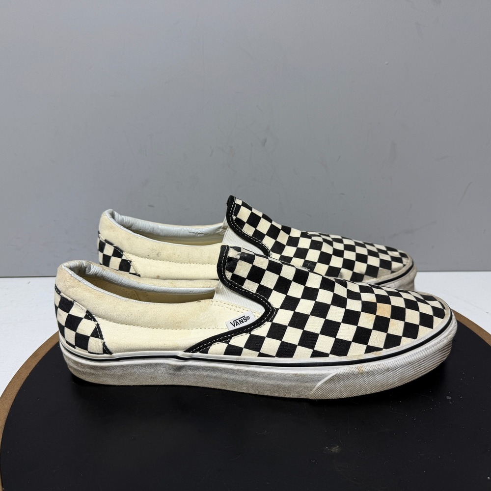 Vans Classic Slip On Men 12 Checkerboard Low Top Black White Skater Streetwear